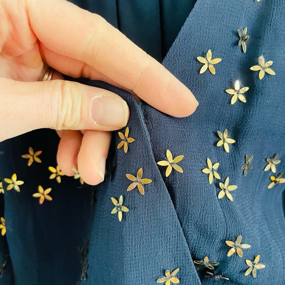 French Connection Navy Star Sequin Long Sleeve Sheer Dress - Picture 9 of 16